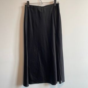 Black satin slip skirt with slit